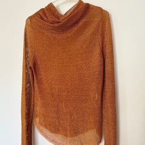 Metallic Orange Zara Long Sleeved Mesh Top Size Medium